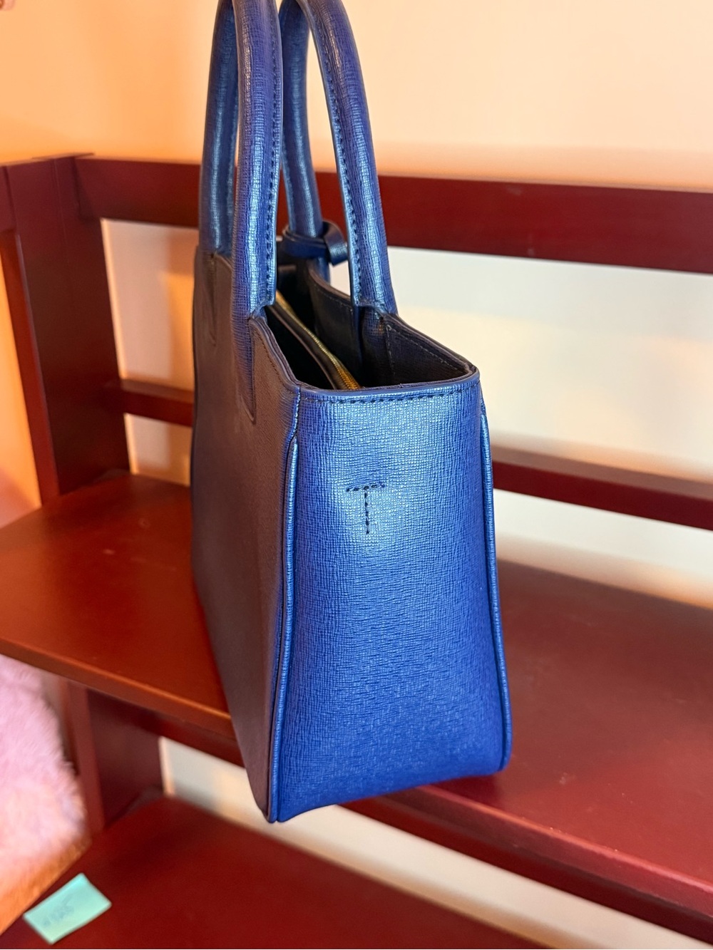 Furla Navy Saffiano Leather Tote with Gold Charm - Picture 3 of 12
